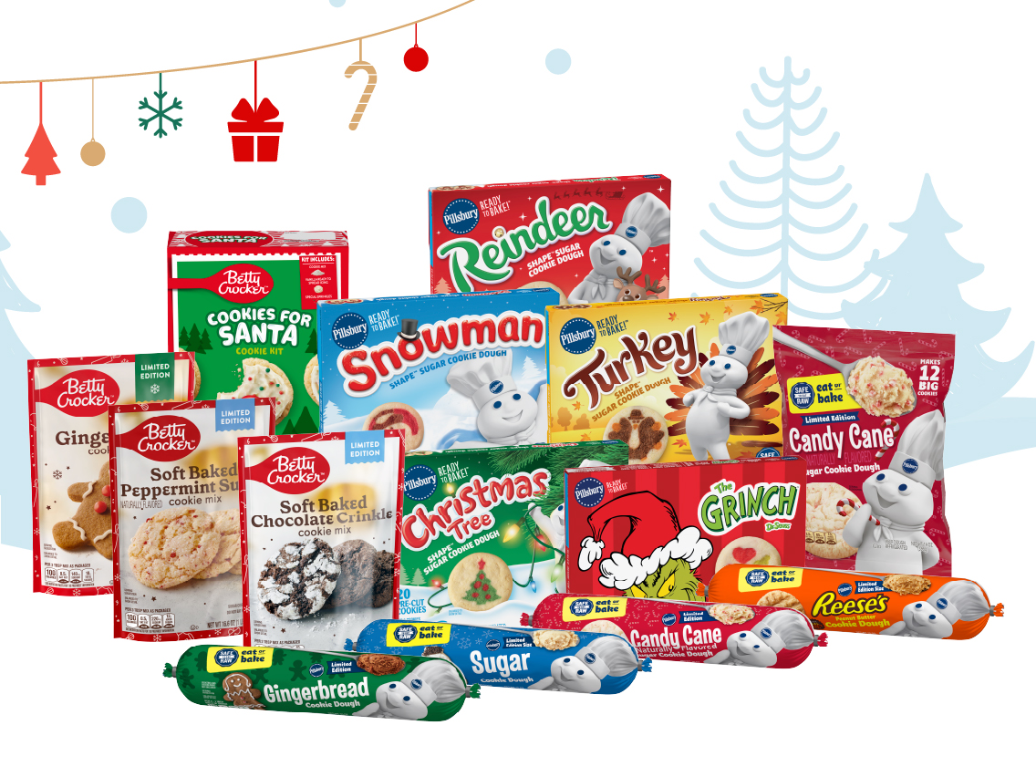 Holiday baking products on a snowy background