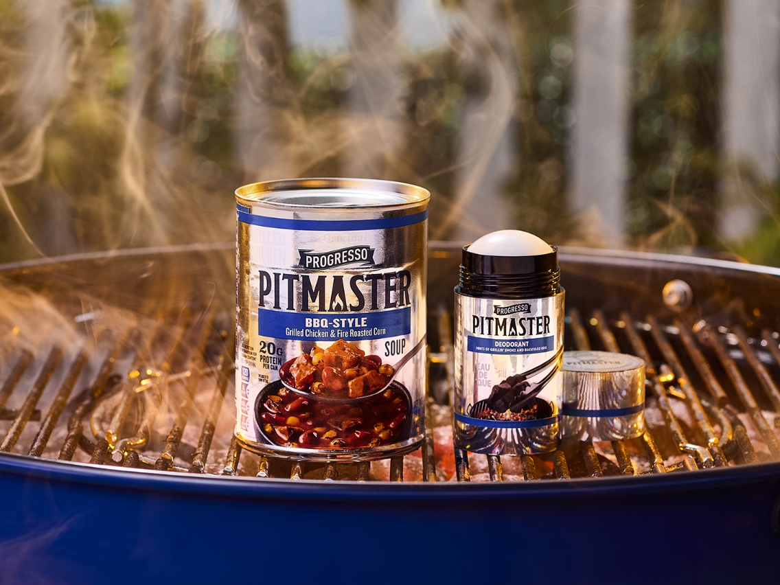 Master the pit with the Progresso Pitmaster Pit Kit featuring Pitmaster Deodorant and soup for the smells and taste of the grill. 