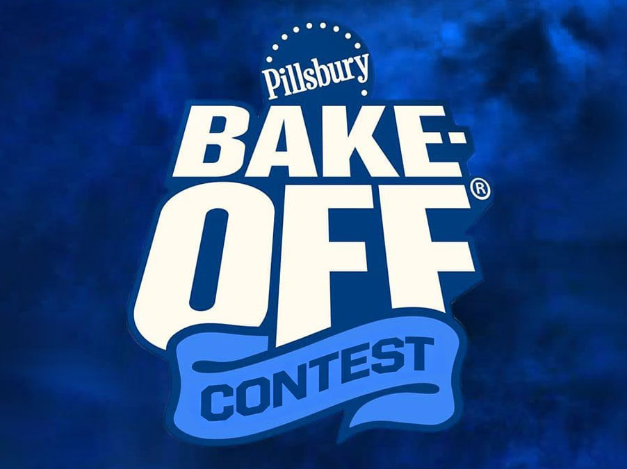 The current Pillsbury Bake-Off Contest logo, rendered in white and dark blue text. The stylized logo is set against a textured, deep blue background, giving it a dramatic and modern feel.